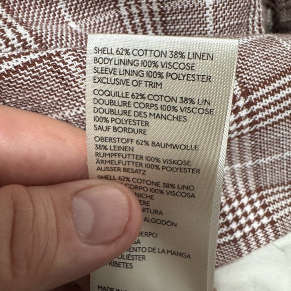 026 ANTHROPOLOGIE Maeve Women's Oversized Linen Plaid Blazer - Brown, Sz 8 - Picture 7 of 9